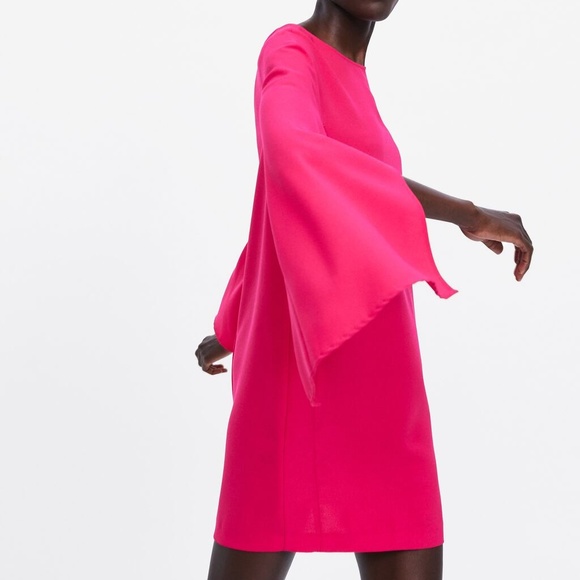 Zara Cape Sleeve Dress Barbie Pink Size XS NWT - Picture 5 of 7